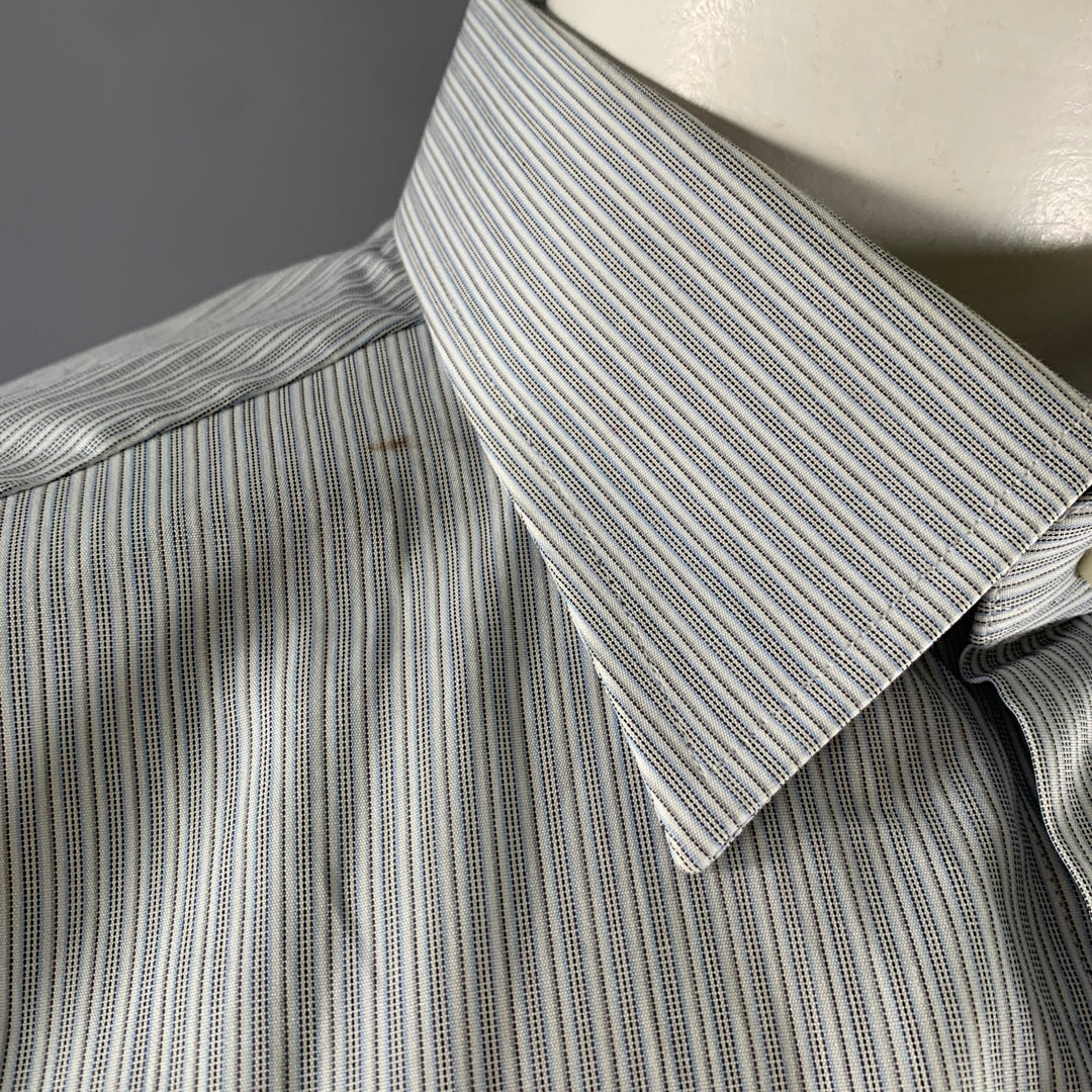 ERMENEGILDO ZEGNA Size XL Grey White Stripe Cotton Long Sleeve Shirt