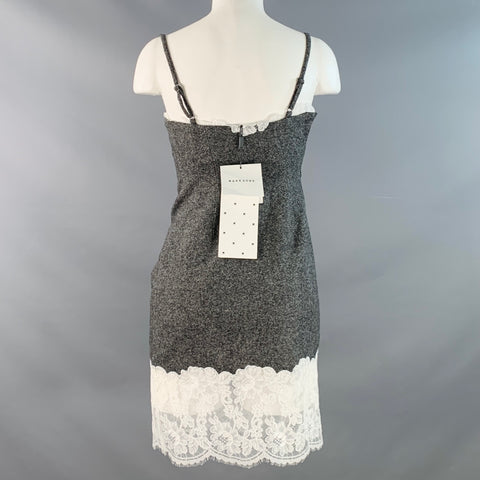 MARK GONG Size 0 Grey White Wool Blend Tweed Spaghetti Straps Lace Trim Dress