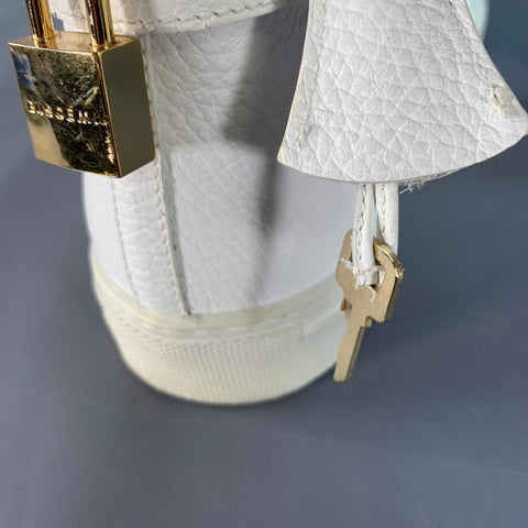 BUSCEMI Size 10 White Gold Tone Leather High Top Sneakers