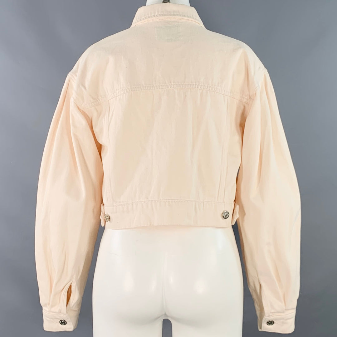NA-KD Size 4 Cream Cotton Denim Twill Bishop Sleeve Cropped Jacket