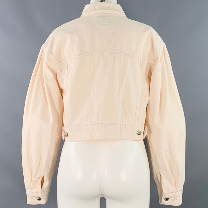 NA-KD Size 4 Cream Cotton Denim Twill Bishop Sleeve Cropped Jacket