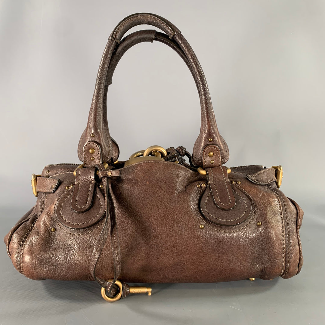 CHLOE Brown Gold Pebble Grain Leather Satchel Bag