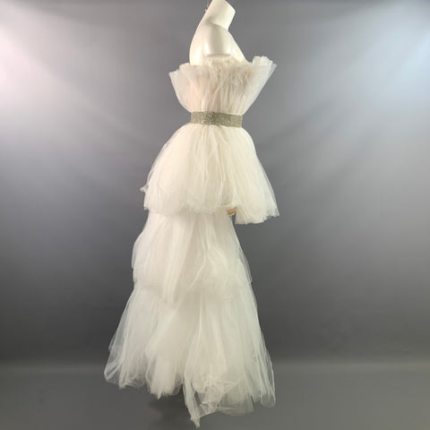 BRONX & BANCO Size 4 White Polyester Strapless Knee Length Gown Evening Dress
