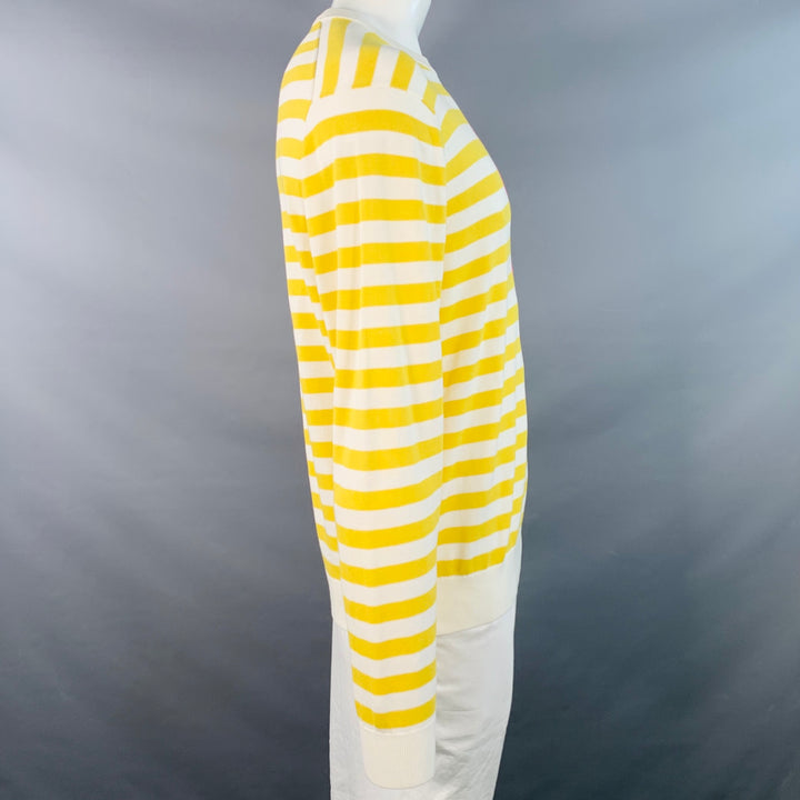 MR TURK Size L Yellow White Pink Flamingo Stripe Cotton Blend Crew Neck Pullover