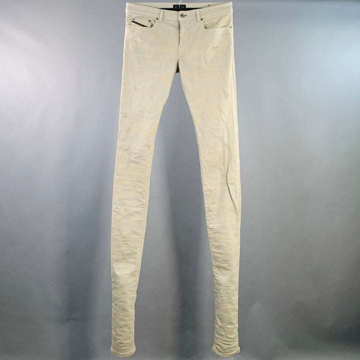 DIESEL BLACK GOLD Size 33 Grey Distressed Cotton Blend Stacked Jeans