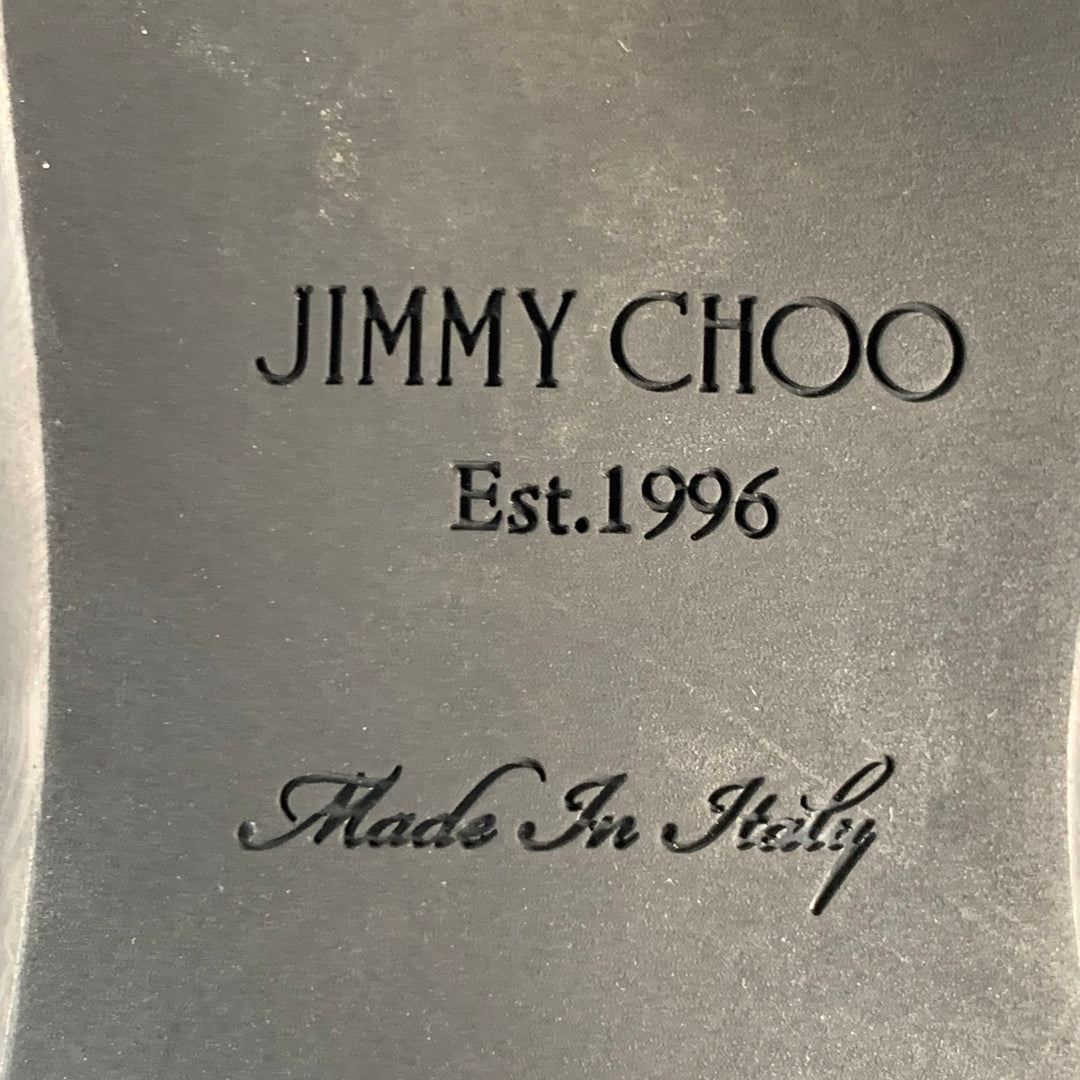 JIMMY CHOO Size 8 Black Grey Camouflage Figures Canvas Slip On Loafers