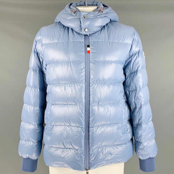 MONCLER Size XXXL Light Blue Quilted Polyamide Zip Up Jacket