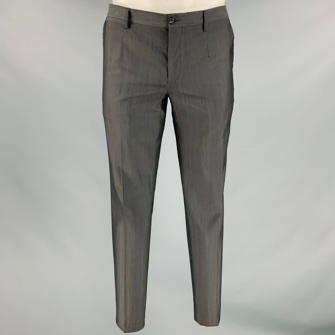 DOLCE & GABBANA Size 34 Grey Wool Silk Zip Fly Dress Pants