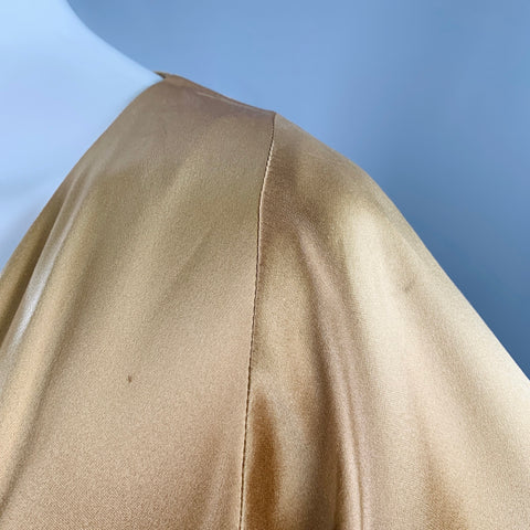 GUCCI Size 6 Gold Silk Ruched Short Sleeve Long Evening Gown
