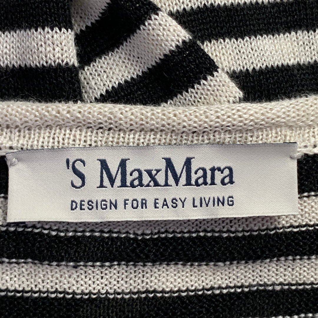 MAX MARA Size L White Black Linen Stripe Boxy Crew Neck Pullover