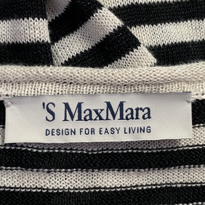 MAX MARA Size L White Black Linen Stripe Boxy Crew Neck Pullover