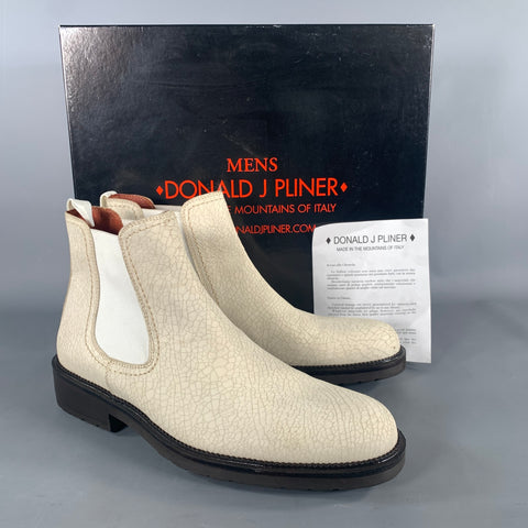 DONALD J PLINER Size 9.5 White Cream Crackled Leather Chelsea Boots