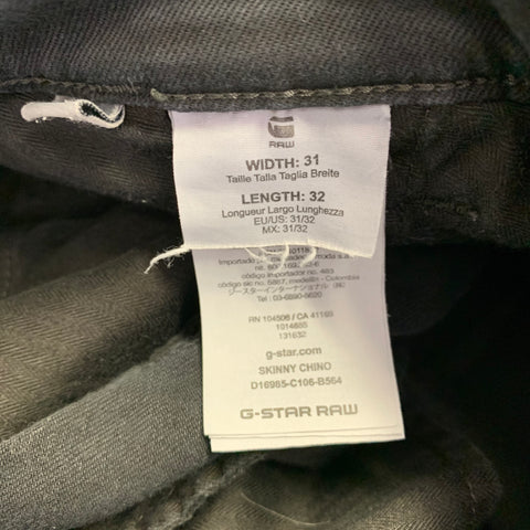 G-STAR Size 31 Skinny Chino Black Twill Cotton Blend Zip Fly Jeans