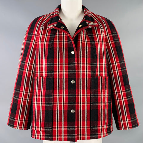 MARNI Size 8 Red Black Polyester Blend Plaid Snaps Jacket