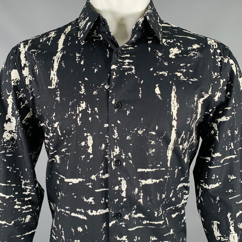 BOTTEGA VENETA Pre-Spring 2020 Size M Black White Cotton Button Up Long Sleeve Shirt