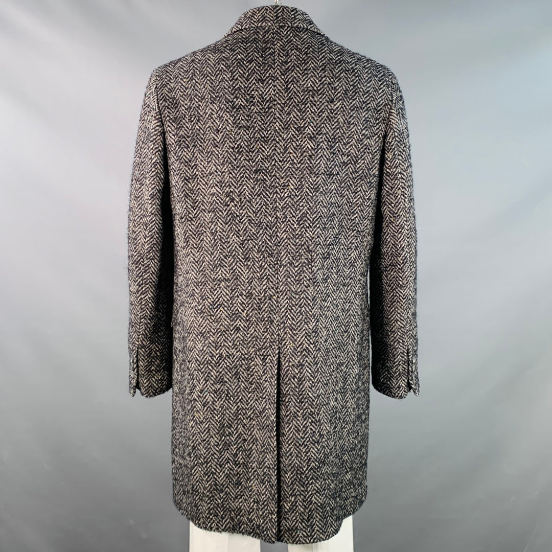 MAX STANCO Size 46 Grey Black Herringbone Wool Blend Double Breasted Peak Lapel Coat