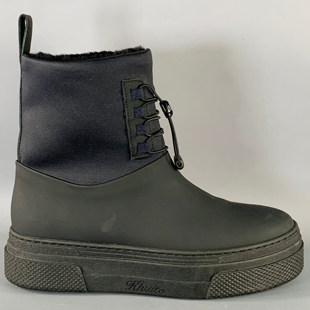 KHAITE Size 10 Culver Black Fur Lined Drawstring Rain Boots