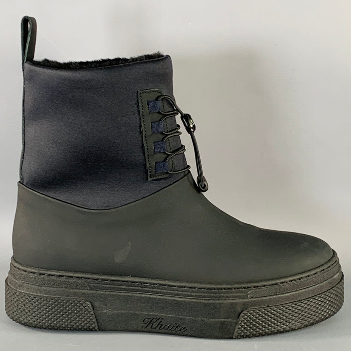 KHAITE Size 10 Culver Black Fur Lined Drawstring Rain Boots