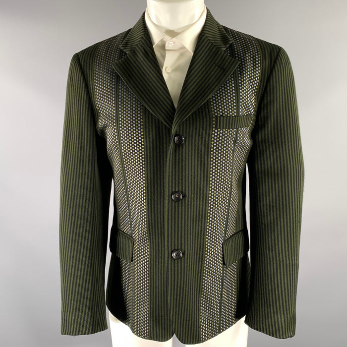 COMME des GARCONS Size M Green Navy Stripe Dot Wool Blend Sport Coat