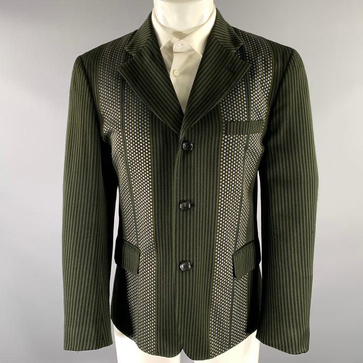 COMME des GARCONS Size M Green Navy Stripe Dot Wool Blend Sport Coat