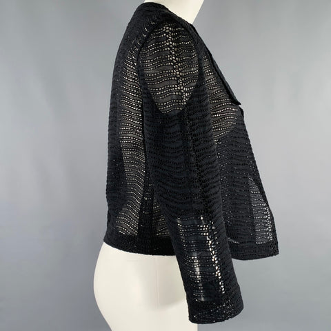 AKRIS Size 6 Black Cotton Eyelet Open Front Jacket Blazer