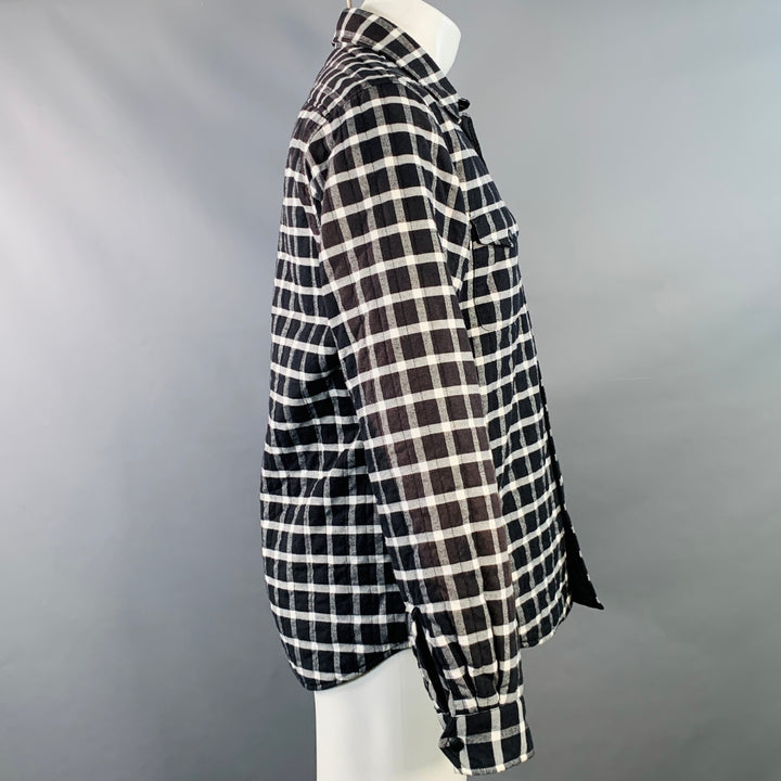 ASPESI Size M Black White Checkered Cotton Shirt Jacket