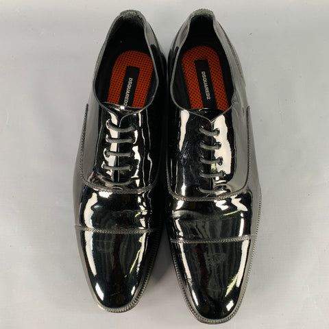 DSQUARED2 Size 7 Black Patent Leather Oxford Lace-Up Shoes