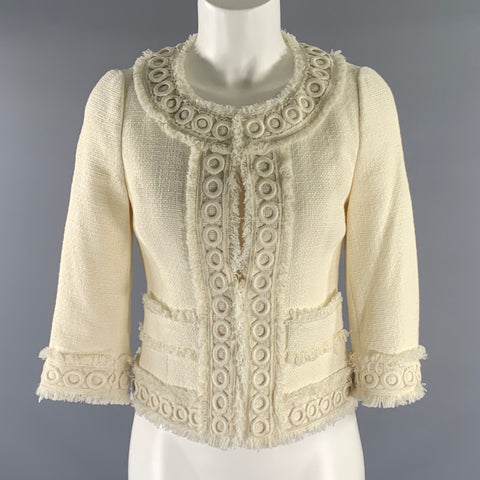 KATE SPADE Size 0 Ivory Cotton / Viscose Tweed Jacket