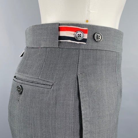 THOM BROWNE Size 2 Grey Wool Textured Flat Front Dress Pants