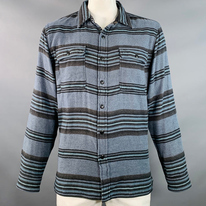 RRL by RALPH LAUREN Size XL Blue Black Stripe Cotton Wool Long Sleeve Shirt