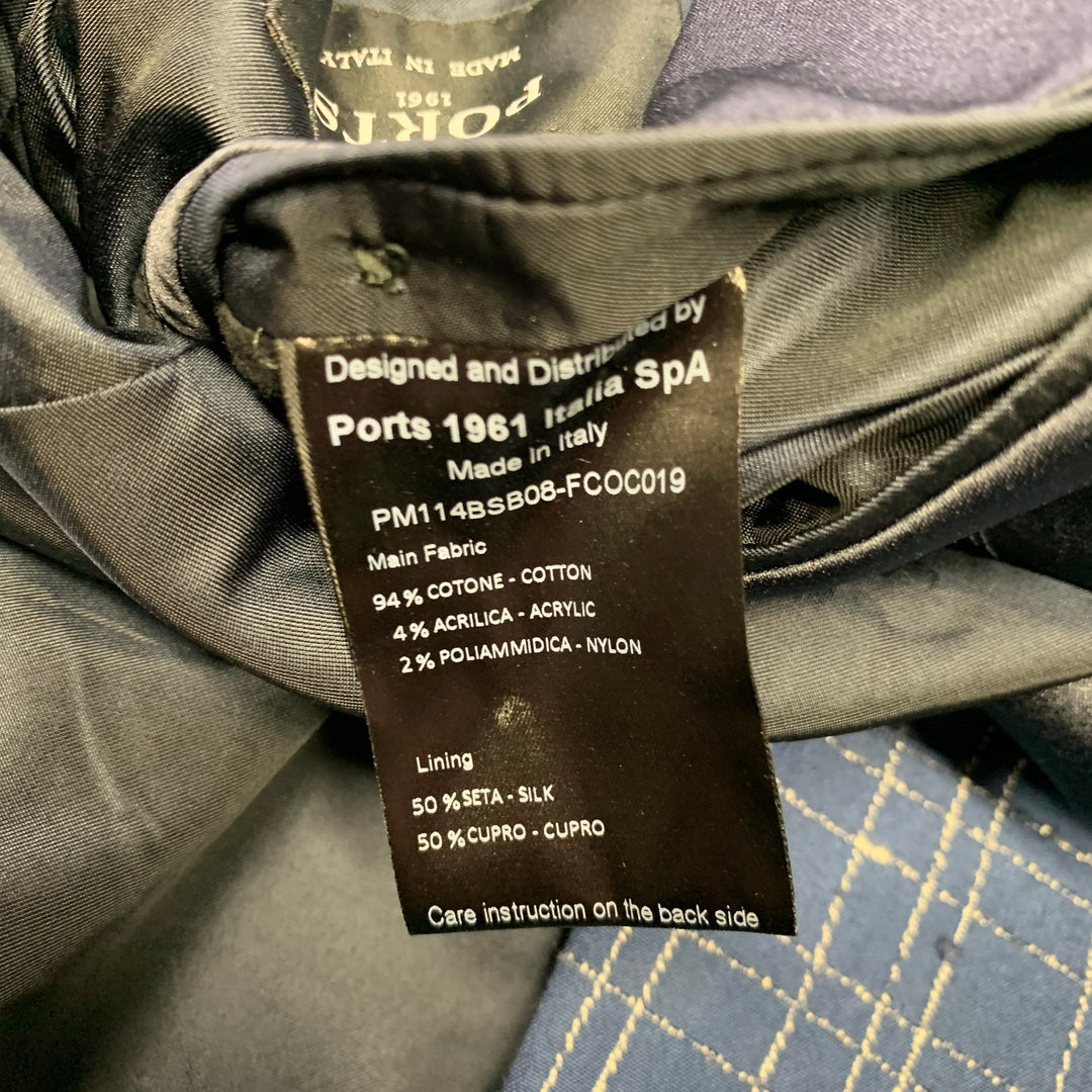 PORTS 1961 Chest Size 40 Navy White Window Pane Cotton Blend Sport Coat