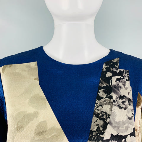 DRIES VAN NOTEN Size 4 Navy Beige & Black Print Back Zip Blouse