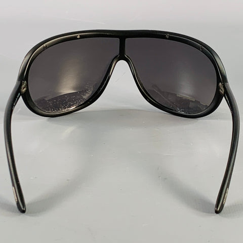 TOM FORD Farrah Black Silver Acetate Shield Sunglasses