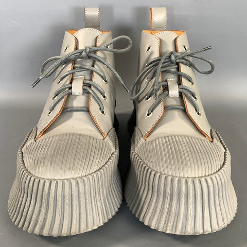 JIL SANDER Size 9 Grey Leather Lace Up Boots