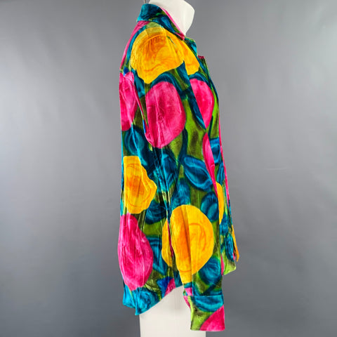 MARNI Size XS Multi Color Roses Print Viscose Silk Velvet Long Sleeve Shirt