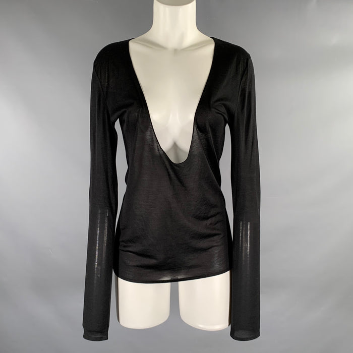 SAINT LAURENT Size M Black Viscose V-Neck Blouse