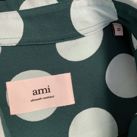AMI by ALEXANDRE MATTIUSSI Size S Forest Green Mint Polka Dot Short Sleeve Shirt