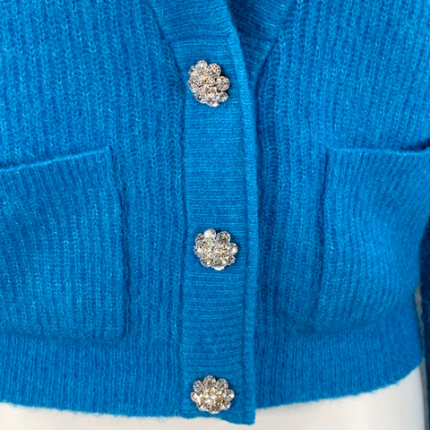 GANNI Size S Blue Alpaca Blend Rhinestones Cropped Cardigan