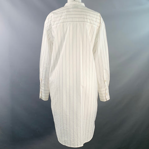ACNE STUDIOS Size S Diede Textured White Navy Cotton Stripe Collarless Midi Dress
