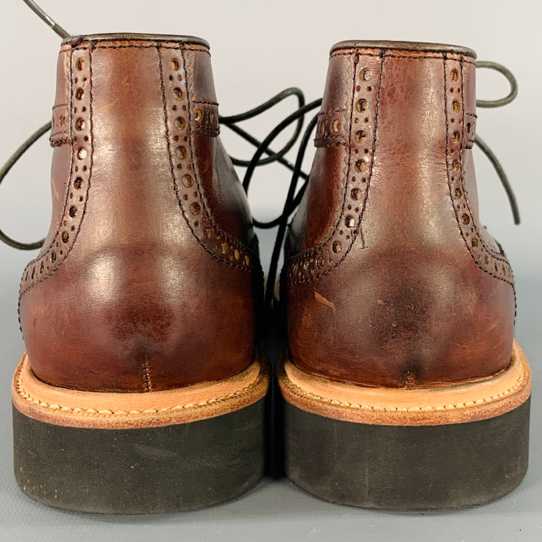 COLE HAAN Size 9.5 Brown Perforated Leather Wingtip Ankle Boots