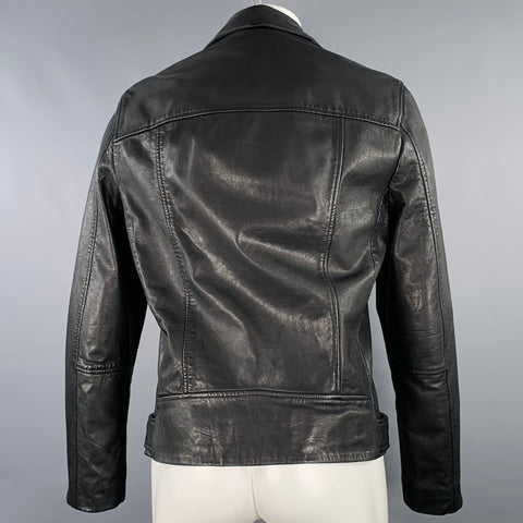 ALLSAINTS Taille M Blouson de moto en cuir d'agneau noir Renzo