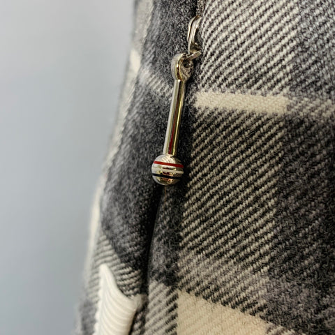THOM BROWNE Size 0 Grey Cream Wool Plaid Pencil Mid-Calf Skirt