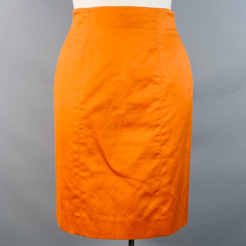 YVES SAINT LAURENT Size 10 Orange Cotton Linen Back Zipper Pencil Skirt