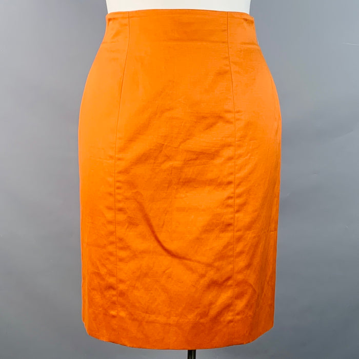 YVES SAINT LAURENT Size 10 Orange Cotton Linen Back Zipper Pencil Skirt