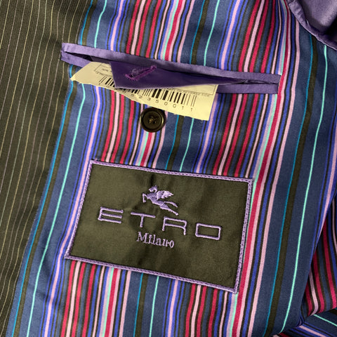 ETRO MILANO Chest Size 40 Navy Purple Pinstripe Wool Silk Sport Coat