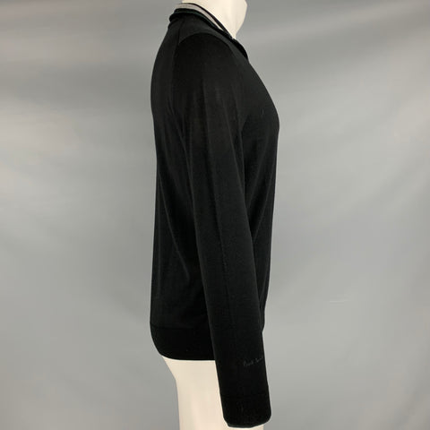 PAUL SMITH Talla M Jersey de punto de lana merino con media cremallera en negro