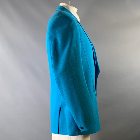 THIERRY MUGLER Size L Aqua Woven Wool Notch Lapel Sport Coat