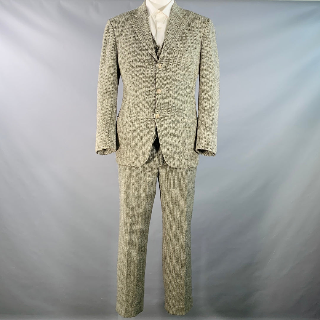 POLO by RALPH LAUREN Size XL Regular White Black Chevron Wool 3 Piece Suit