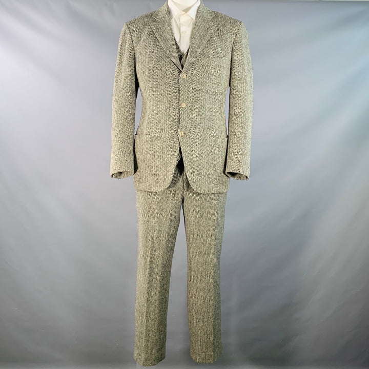 POLO by RALPH LAUREN Size XL Regular White Black Chevron Wool 3 Piece Suit