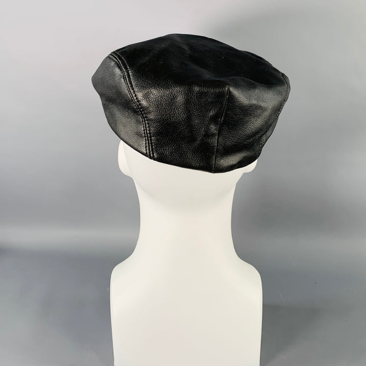VINTAGE Black Leather Flat Cap Hat